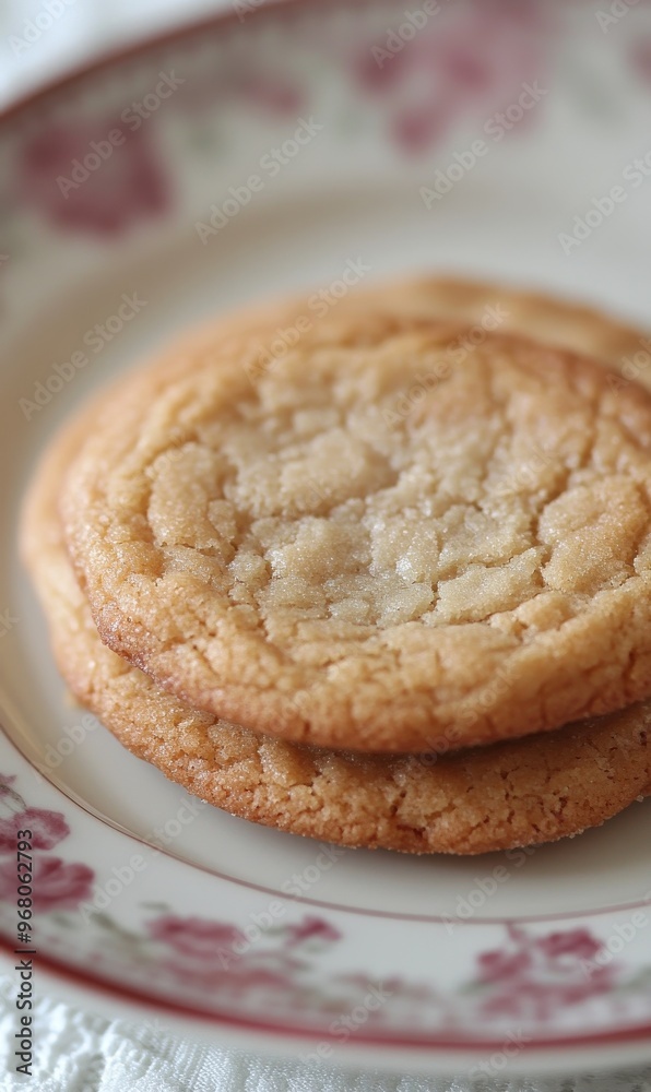 Delicious Golden-Brown Cookies on Floral Plate Delicious Golden-Brown Cookies on Floral Plate