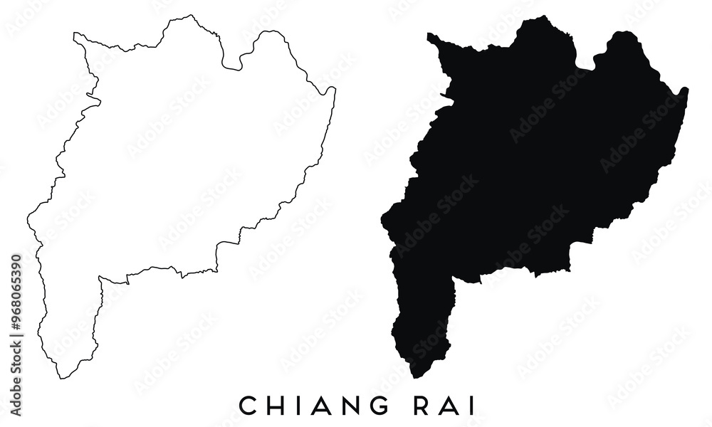 Chiang Rai map outline and black silhouette vector