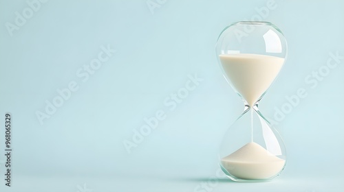 A close-up view of a classic hourglass with fine sand flowing, set against a light pastel background that enhances the elegance of the hourglass