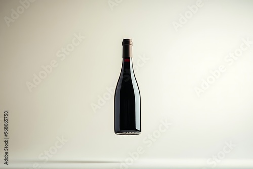 Wine bottle floating on minimal background