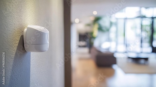 A modern motion sensor in action indoors can be used for a variety of applications. For example, it can be used to turn on lights automatically when someone enters a room,