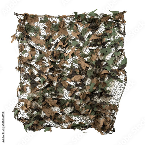 Camouflage netting, a close-up view, in green, brown, and black tones.