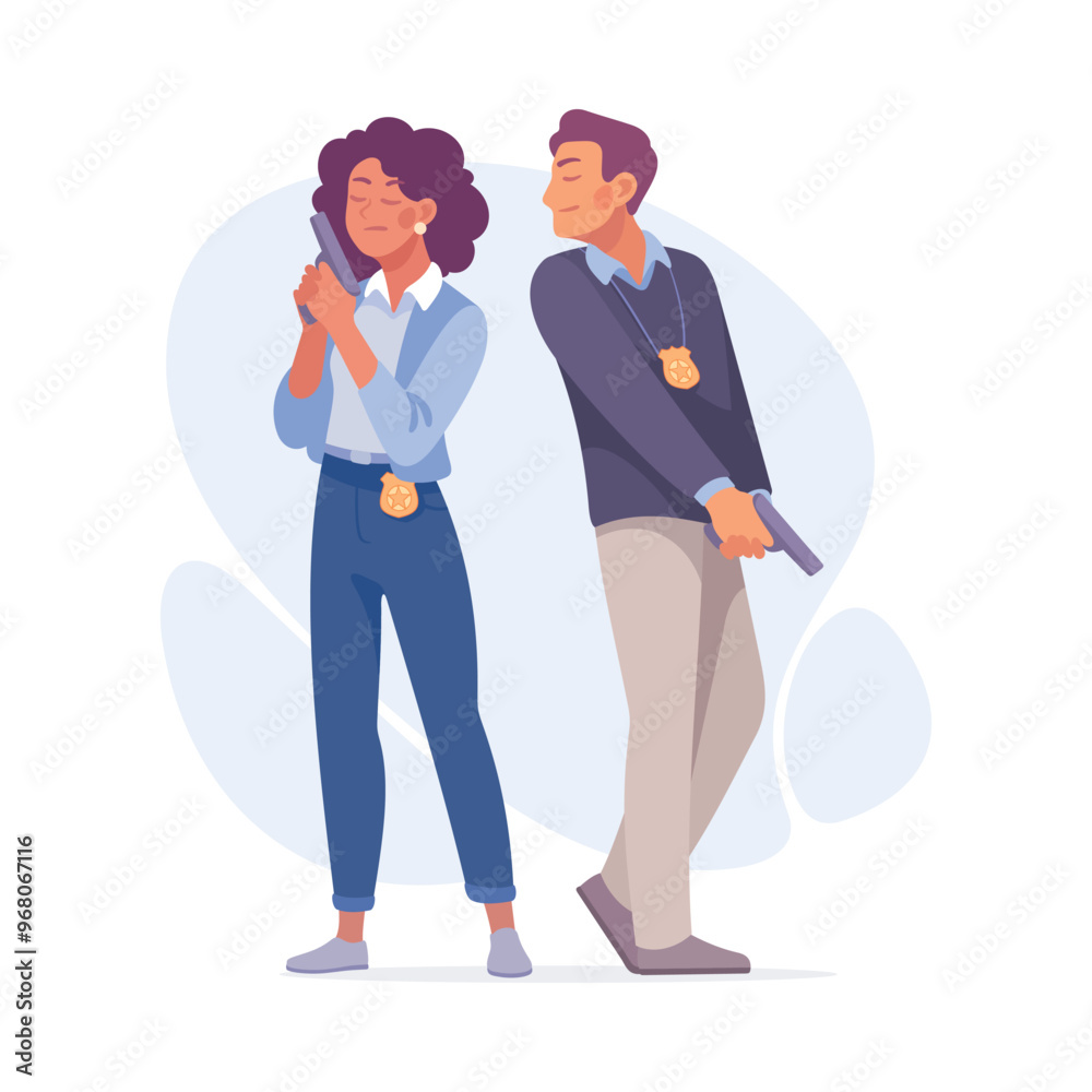 Inspecting Detective Man and Woman Character Investigating Case Vector Illustration