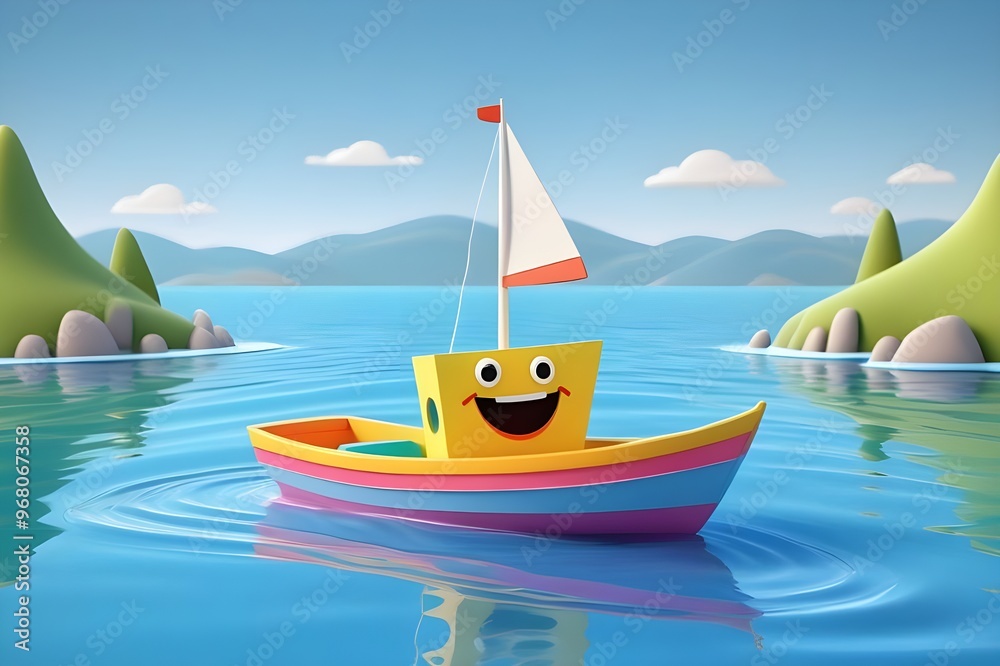 Naklejka premium 3D boat with a happy face