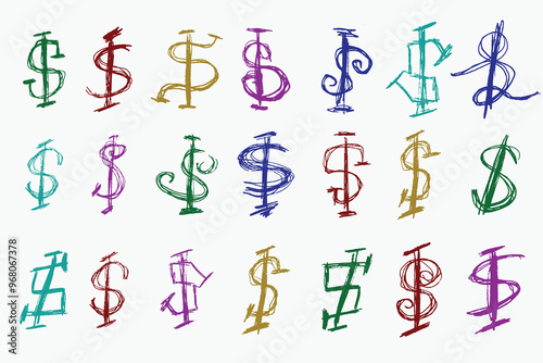 dollar symbol icon in pencil doodle style