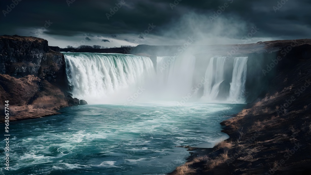 Breathtaking Photograph of a Majestic Waterfall Tumbling Down a Cliff Breathtaking Photograph of a Majestic Waterfall Tumbling Down a Cliff