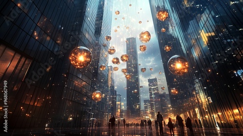 Futuristic City with Digital Orbs Generated AI