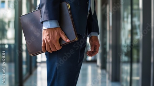 Businessman in Formal Suit Holding Folder Standing Outside Modern Office Building, Business Concept, Generated AI