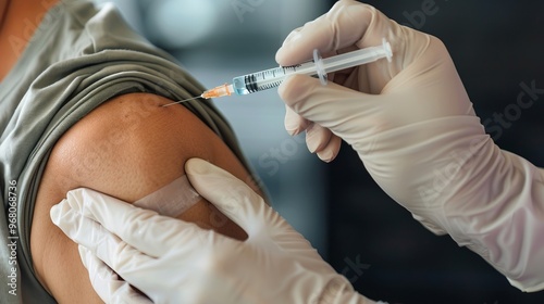 Close-Up of Vaccination Injection in Patient’s Arm by Medical Professional, Immunization, Healthcare, Vaccine Administration, Pandemic Prevention, Public Health Safety, Medical Care, Generated AI