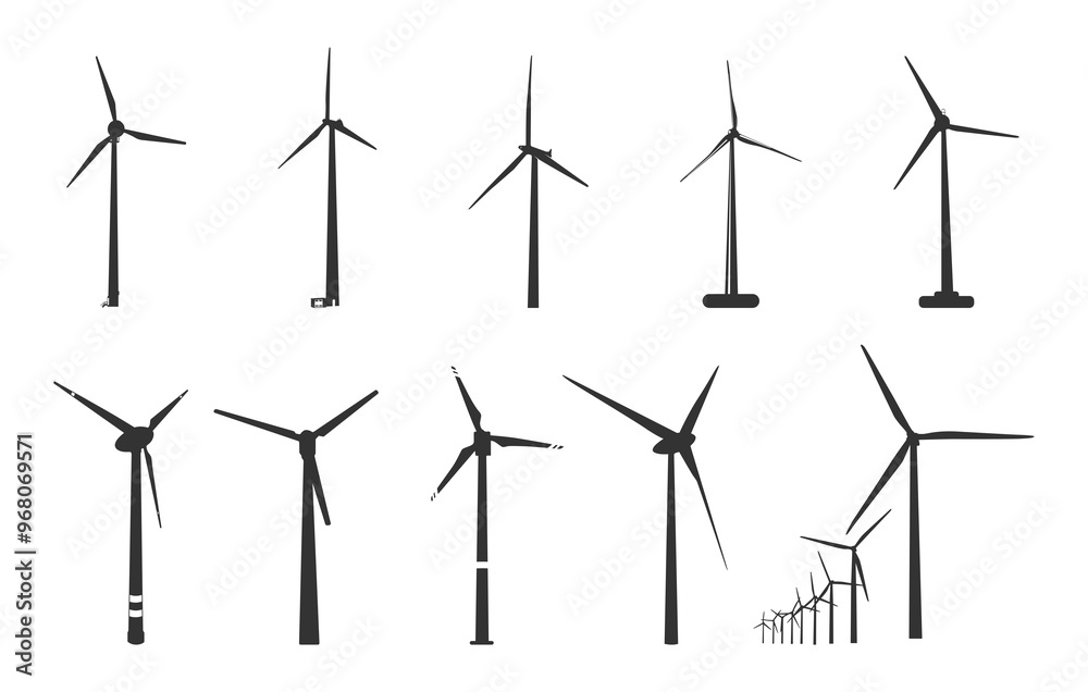 Wind turbine silhouette, Wind turbine svg, Wind turbine clipart, Wind turbine vector set. Wind turbine silhouette, Wind turbine svg, Wind turbine clipart, Wind turbine vector set.