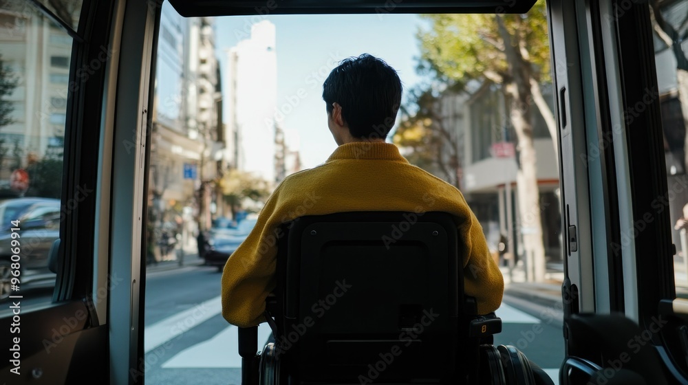 Person in Wheelchair Looking Out Window of a Vehicle Person in Wheelchair Looking Out Window of a Vehicle