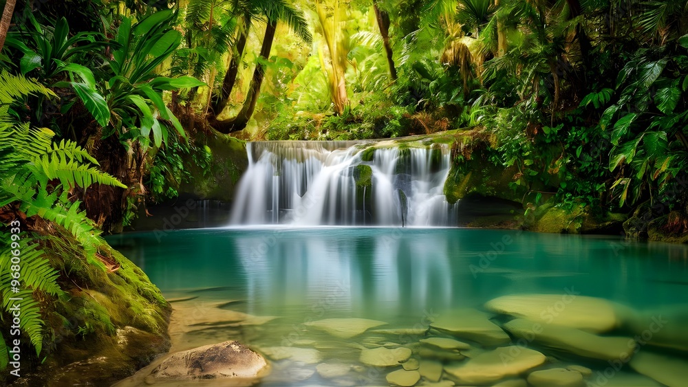 Serene and Tranquil Waterfall Nestled in a Lush Valley Serene and Tranquil Waterfall Nestled in a Lush Valley