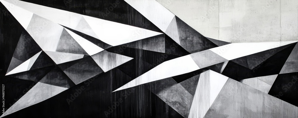 Abstract geometric art with monochrome triangles and diagonal lines Abstract geometric art with monochrome triangles and diagonal lines