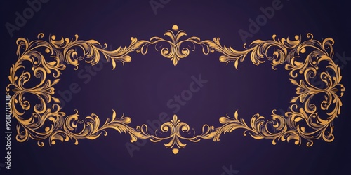 2D cartoon illustration featuring an ornate border in a traditional style Beautiful design element with space for text suitable for wedding invitations and greeting cards Vintage pattern with gold