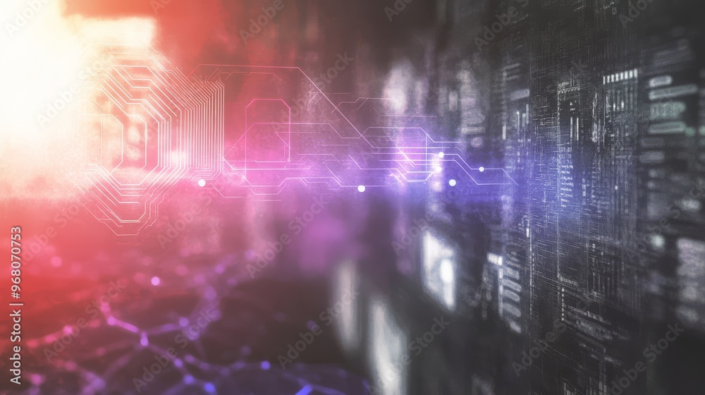 Obraz premium Colorful lights intertwine creating a captivating digital network of connections and energy