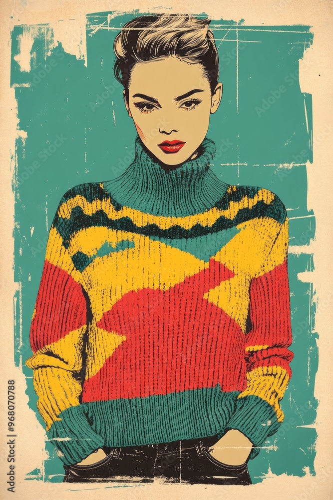 Fashionable portrait of a young woman in a trendy knitted sweater ready to be colored Fashionable portrait of a young woman in a trendy knitted sweater ready to be colored