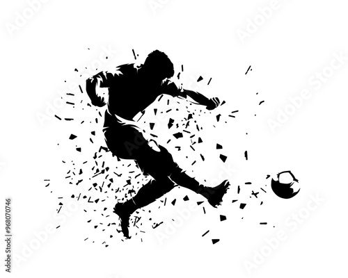 Football, soccer player kicking ball, isolated vector silhouette