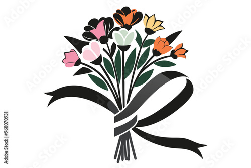 spring flower bouquet tied with ribbon F.eps