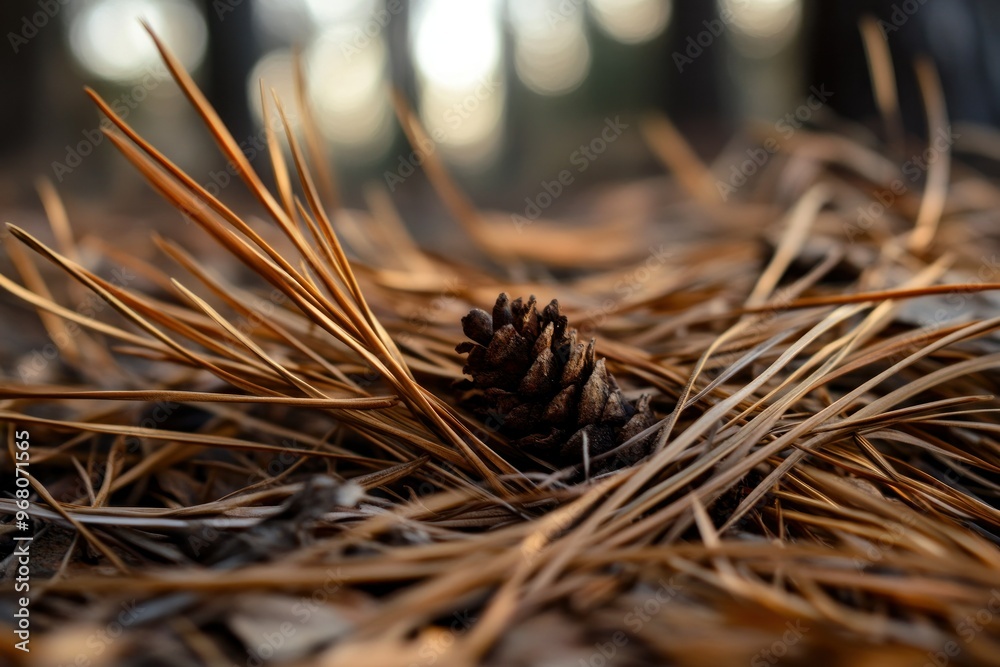 Fototapeta premium A Pine Cone Nestled Among Fallen Needles
