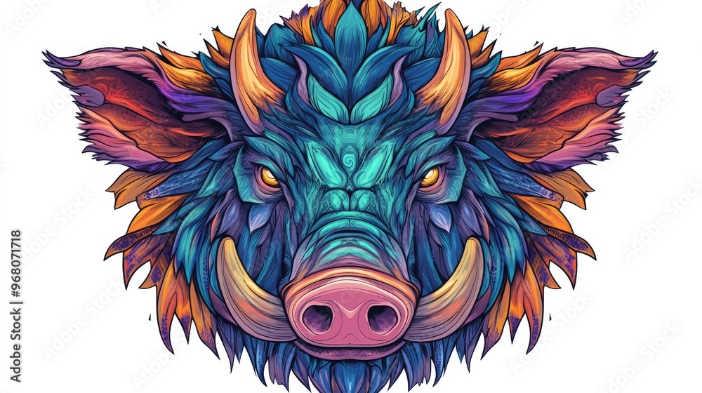 Fototapeta Colorful cartoon boar head illustration for a children s coloring book