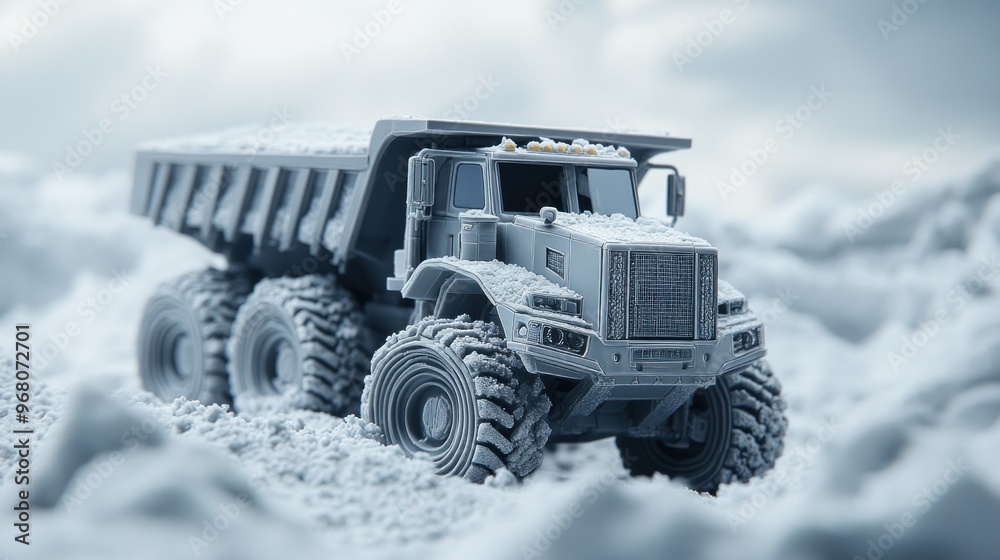 Gray Dump Truck in Snow-Covered Terrain Gray Dump Truck in Snow-Covered Terrain