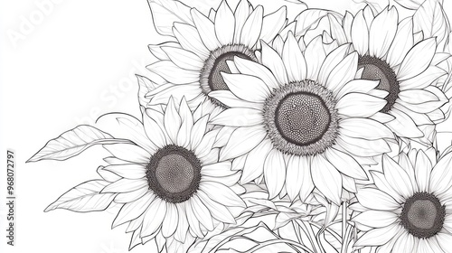 Line Art of Sunflowers Hand Drawn Illustrations of Fine Line Sunflower Bouquets Coloring Page Featuring Sunflower Designs