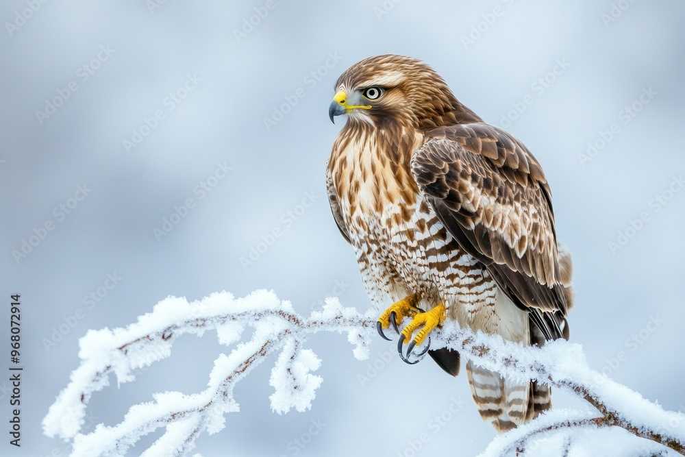 A Hawk Perched on a Snowy Branch A Hawk Perched on a Snowy Branch