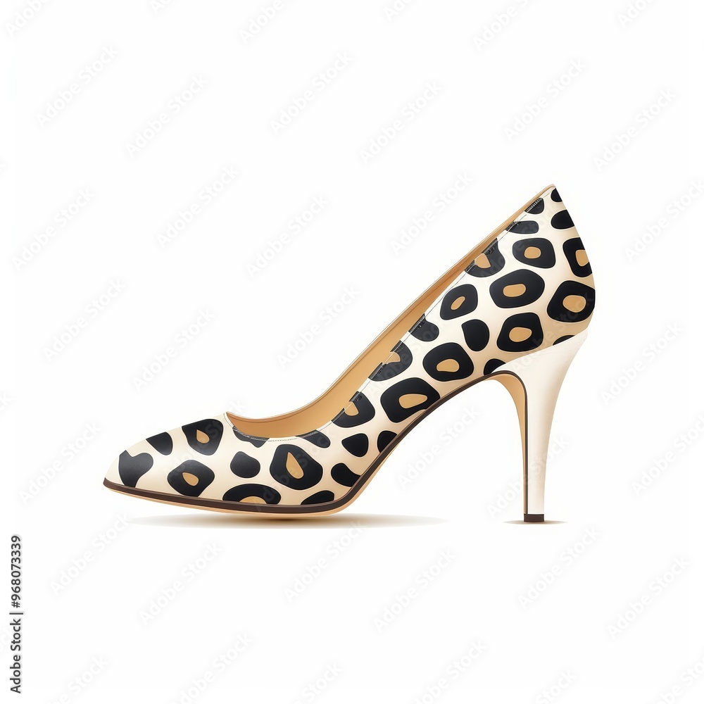 Obraz premium Court shoes with leopard print, footwear element, hand-drawn illustration, bold pattern, isolated on white background.