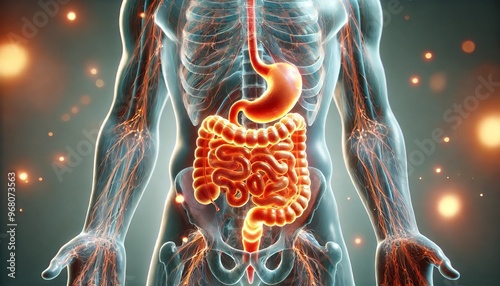 Human Digestive System Anatomy with Stomach and Intestines, Generative AI