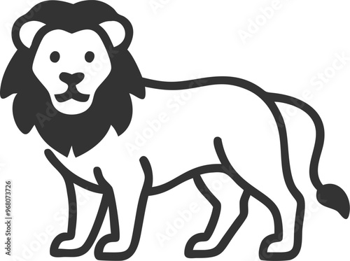 A lion is standing on a white background