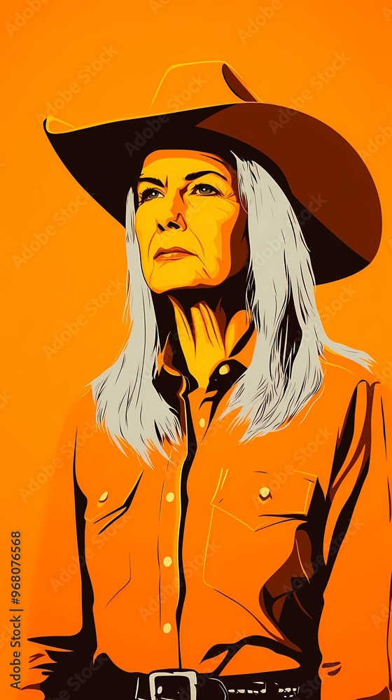background image of a cowboy woman, western illustration style, western.  