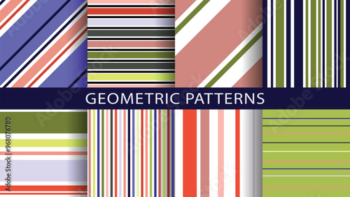 Set of seamless linear geometric patterns