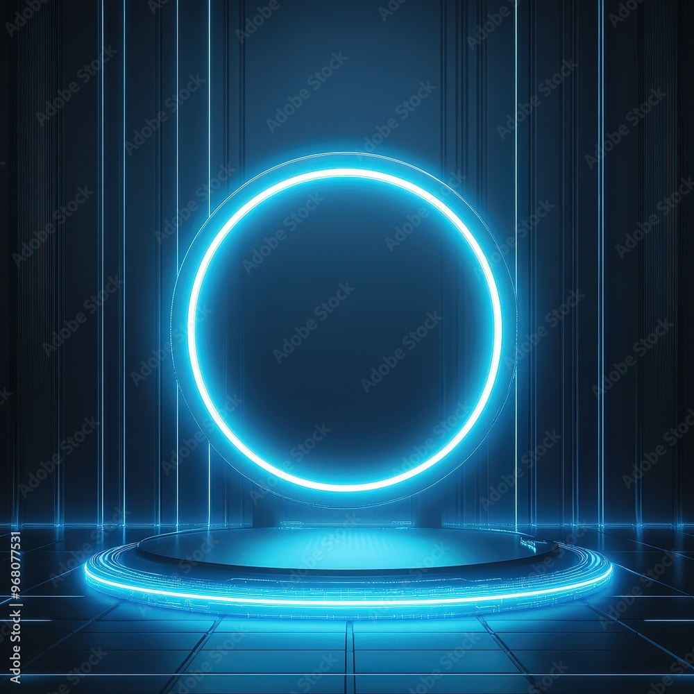 Futuristic Blue Neon Circle with Platform