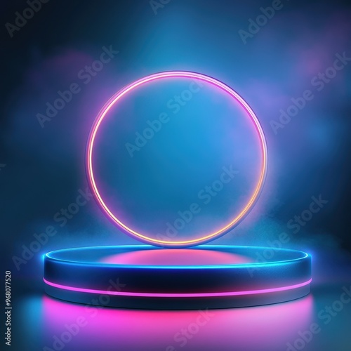 Neon Light Circle and Platform