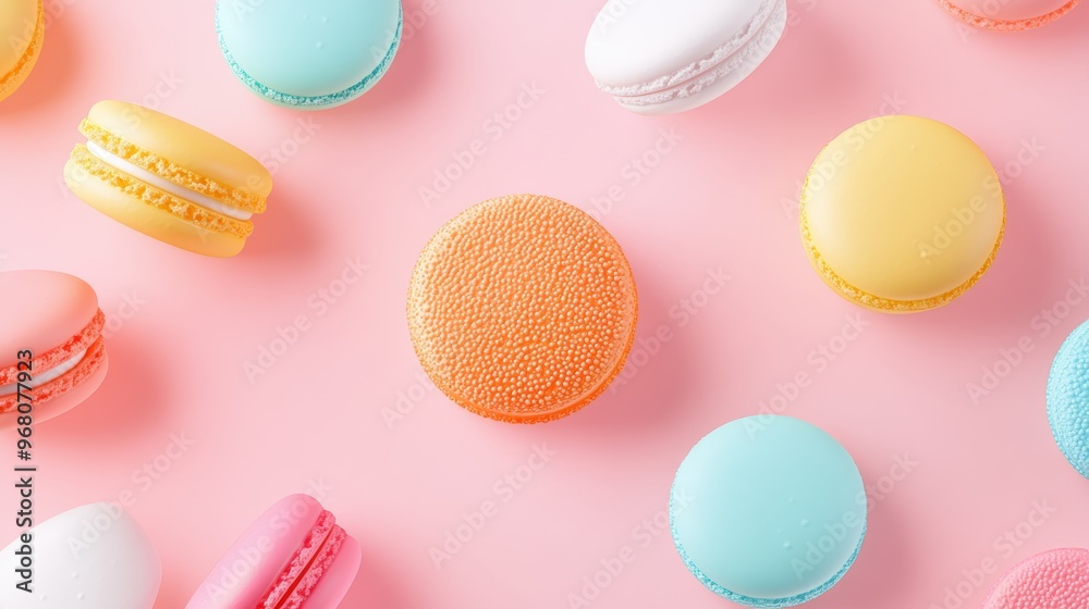 Obraz premium A playful and colorful illustration of a plate of colorful macarons, capturing the delicate textures and vibrant hues of the dessert.