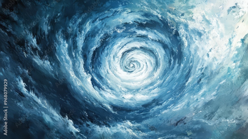 Dramatic swirling ocean vortex, depicting powerful stormy waves and intense movement beneath dark, cloudy skies. Nature's fierce fury captured. Dramatic swirling ocean vortex, depicting powerful stormy waves and intense movement beneath dark, cloudy skies. Nature's fierce fury captured.
