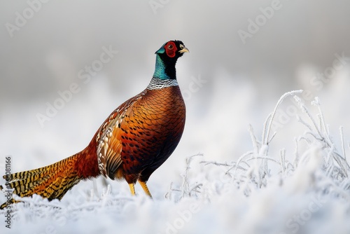 A Colorful Pheasant Perched in a Snowy Landscape