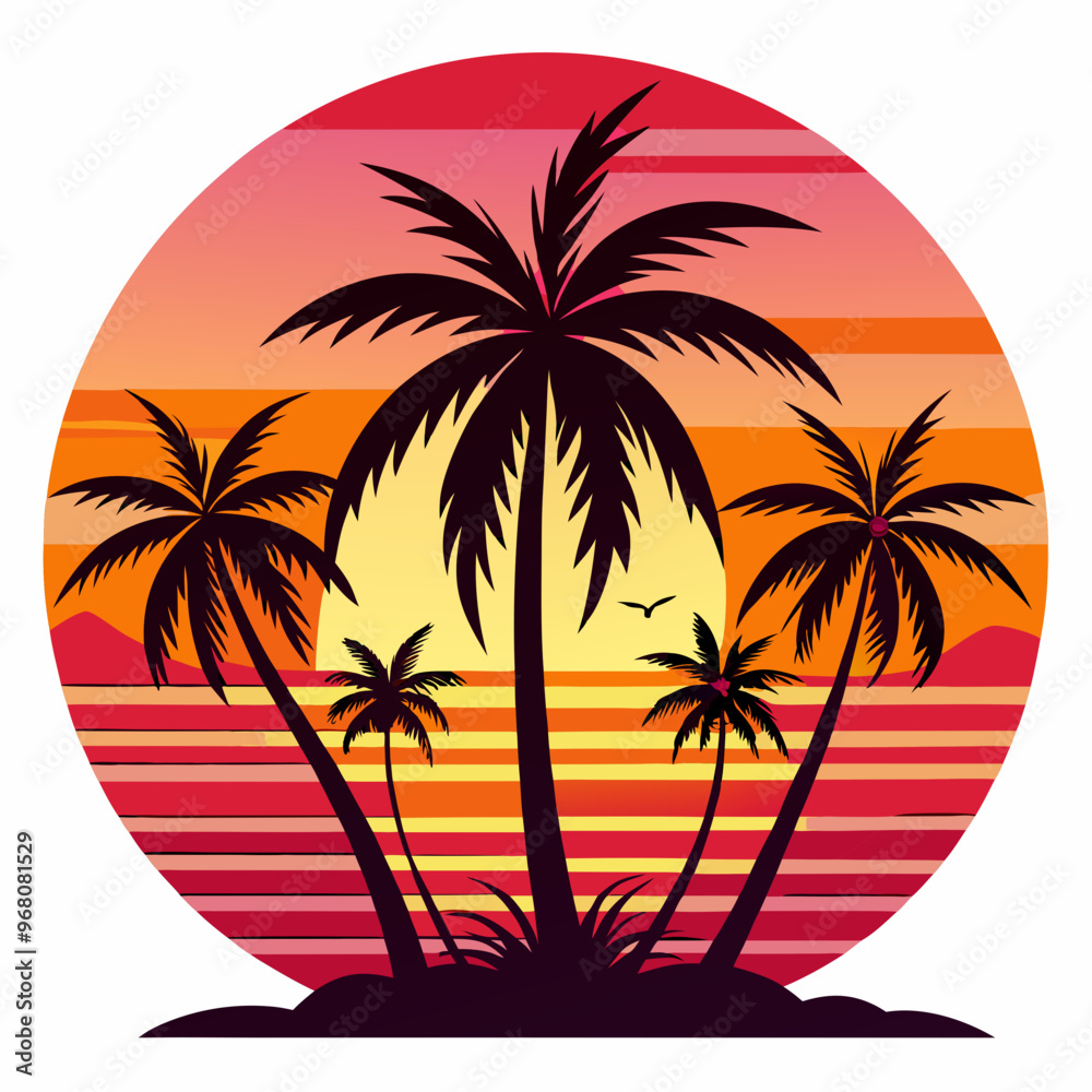 Fototapeta premium Sunset with palm trees isolated on white background