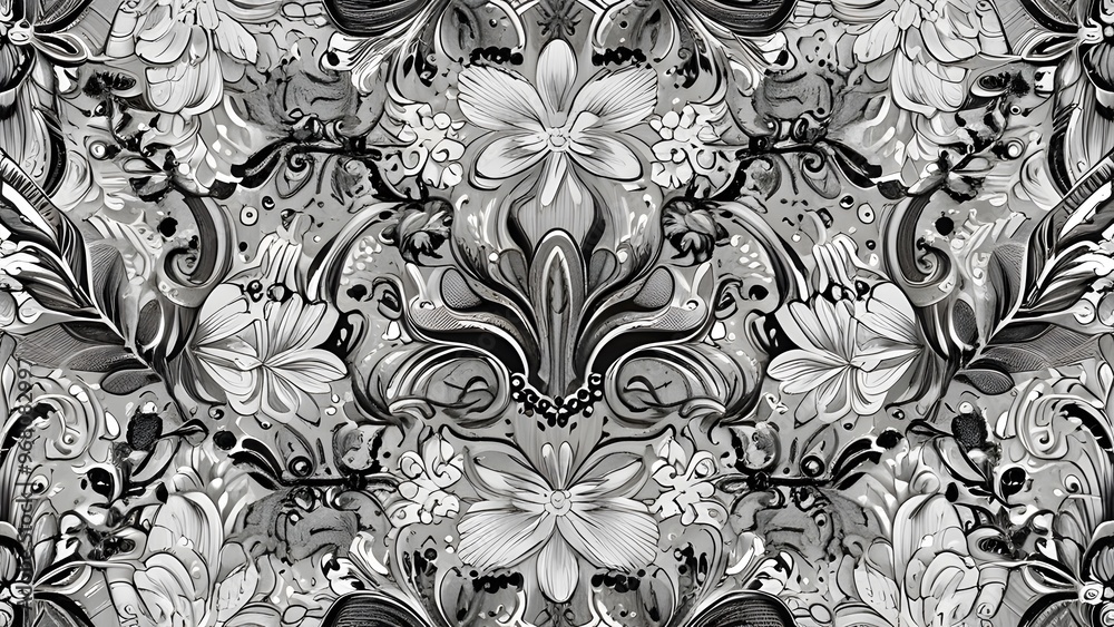 Seamless Monochrome Floral Pattern with Black and White Color Scheme, Elegant and Timeless Design for Textile or Wallpaper, Perfect for Home Decor and Fashion