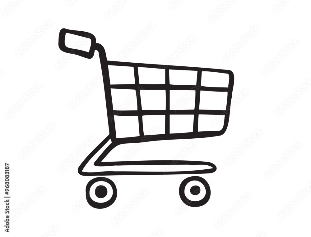 Shopping cart doodle hand drawn icon. isolated Empty sketch cart line style. Concept market shop or store, making purchases