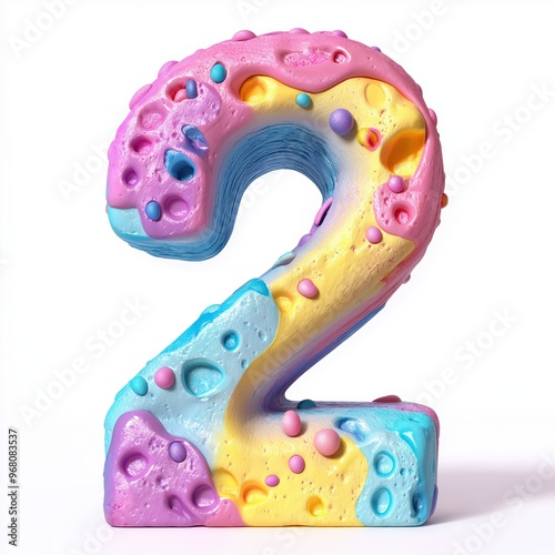 3D number 5 with plastikine play doh texture realistic modern design, soft lighting, white background. photo