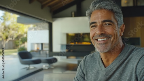 Confident Mature Man Relaxing in Modern Living Room Interior