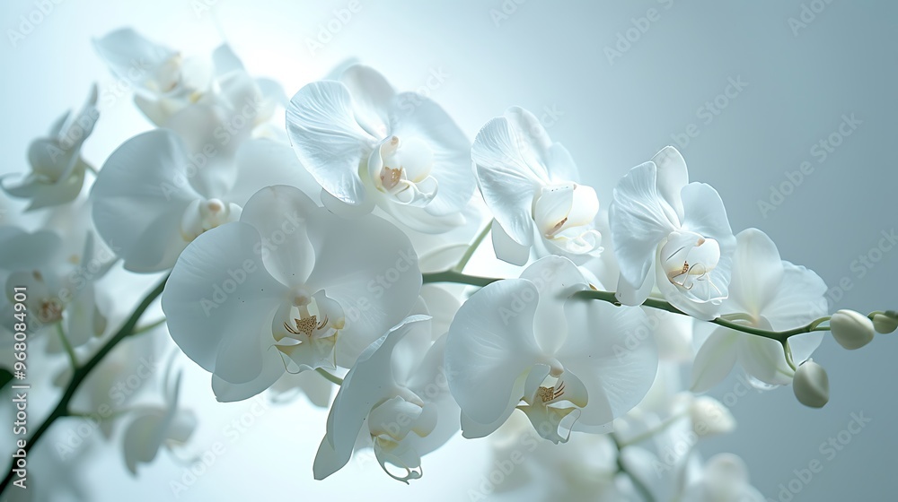 A pristine white orchid isolated on a bright white background, capturing its delicate petals and elegant form. A pristine white orchid isolated on a bright white background, capturing its delicate petals and elegant form.
