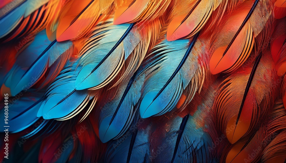 Fototapeta premium Illustrated close-up portrait of colorful owl feathers with beautiful patterns and textures