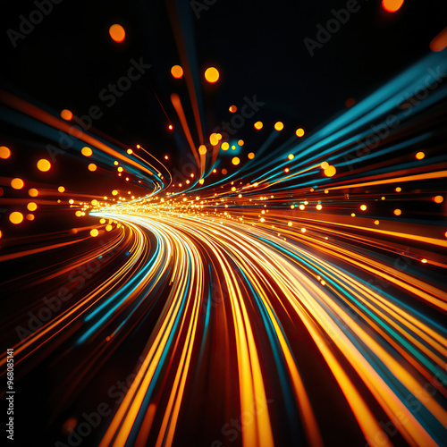 Vibrant light trails create a dynamic abstract background reflecting motion, energy, and innovation in digital art.