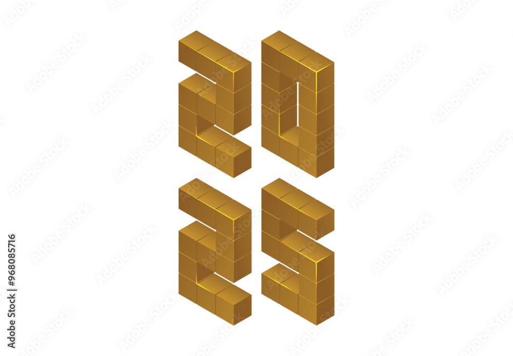 Obraz premium Happy New Year 2025 Design Yellow 3D Realistic Decoration Abstract Vector Illustration