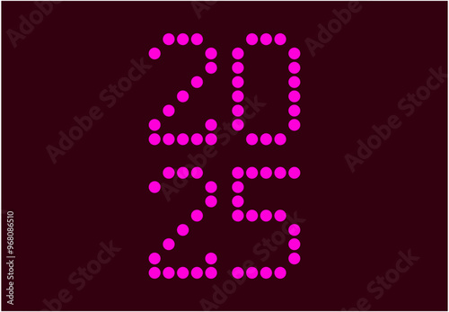 Happy New Year 2025 Design Pink Pixel Points Abstract Vector Illustration