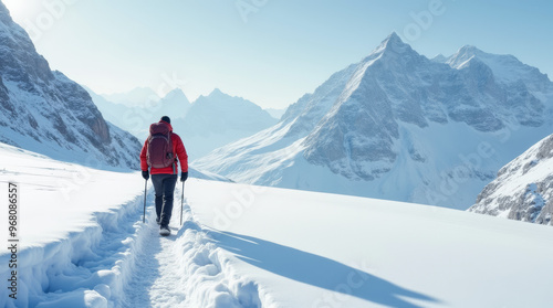 Wanderer im verschneiten Gebirge