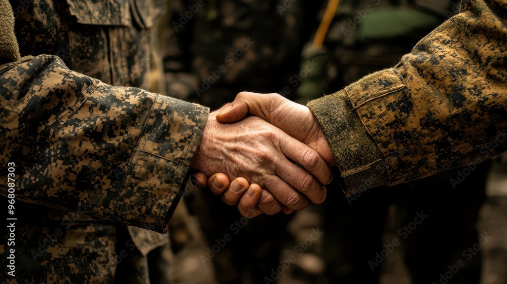 Military Handshake Showing Comradeship and Solidarity Military Handshake Showing Comradeship and Solidarity