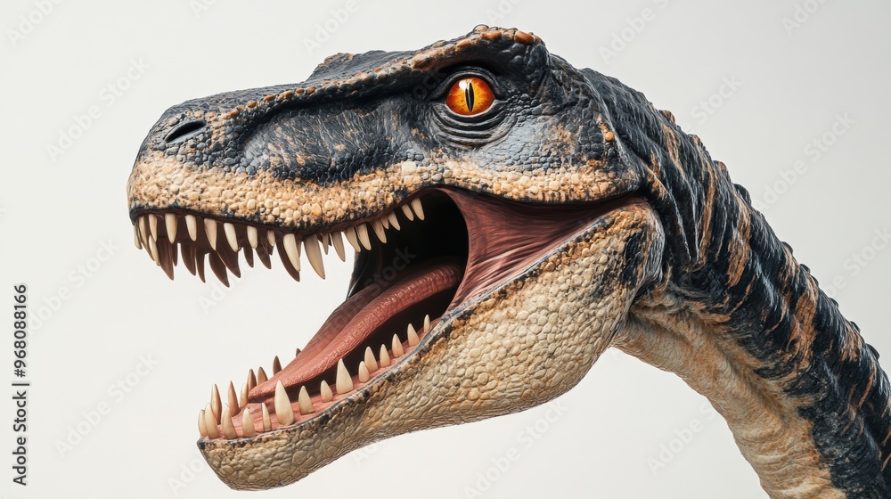 Obraz premium A detailed dinosaur model showcasing realistic features and intricate textures indoors